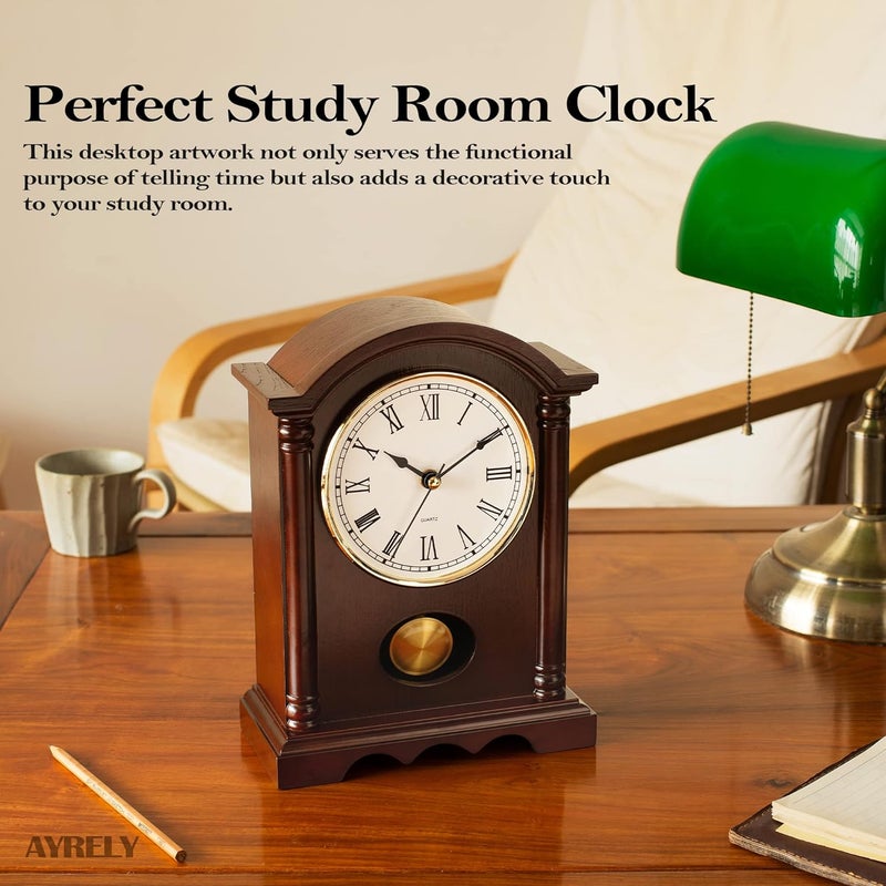 AYRELY ® Classic Grandfather Mantel Clock for Living Room Déco, Elegant Wooden Finish, Gold-Tone Pendulum, Desk Clock for Living Room, Bedroom, Farmhouse Décor - Image 4