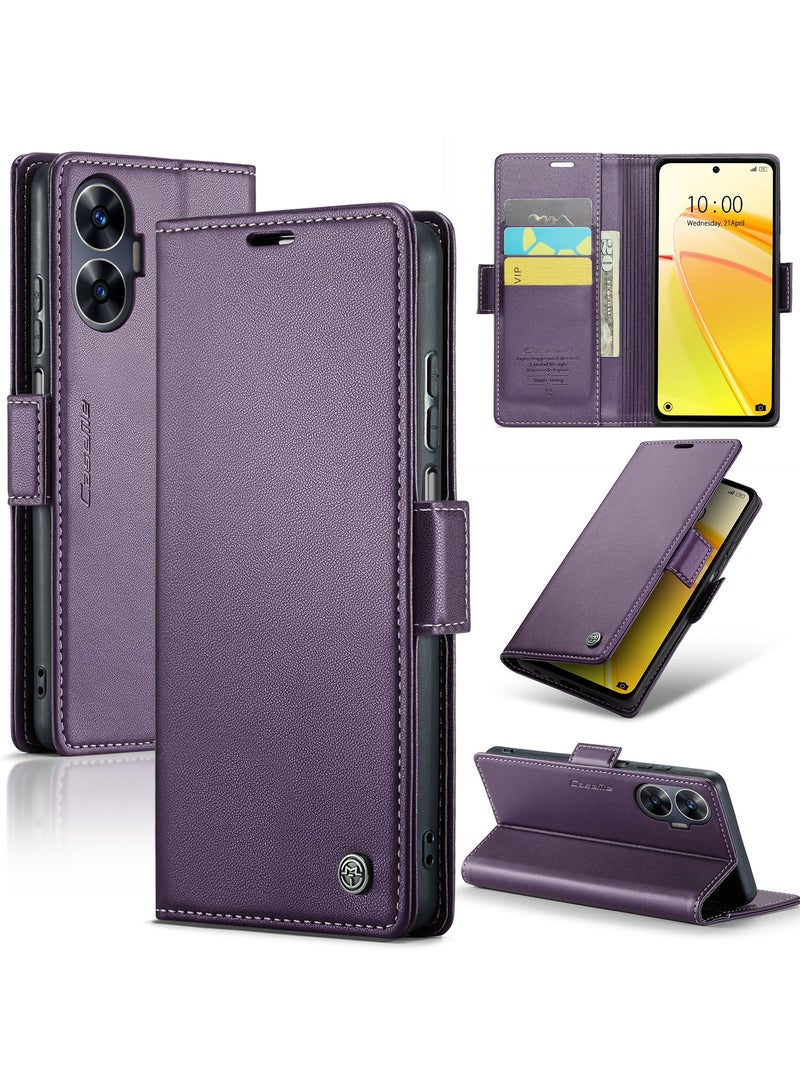 Flip Wallet Case for Realme C55, Leather Magnetic Attachment Flip Case  purple  - Image 1