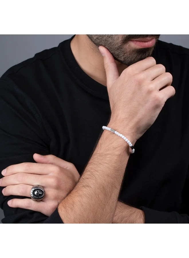 POLICE Urban Color Pyramid White Jade Beads Bracelet L