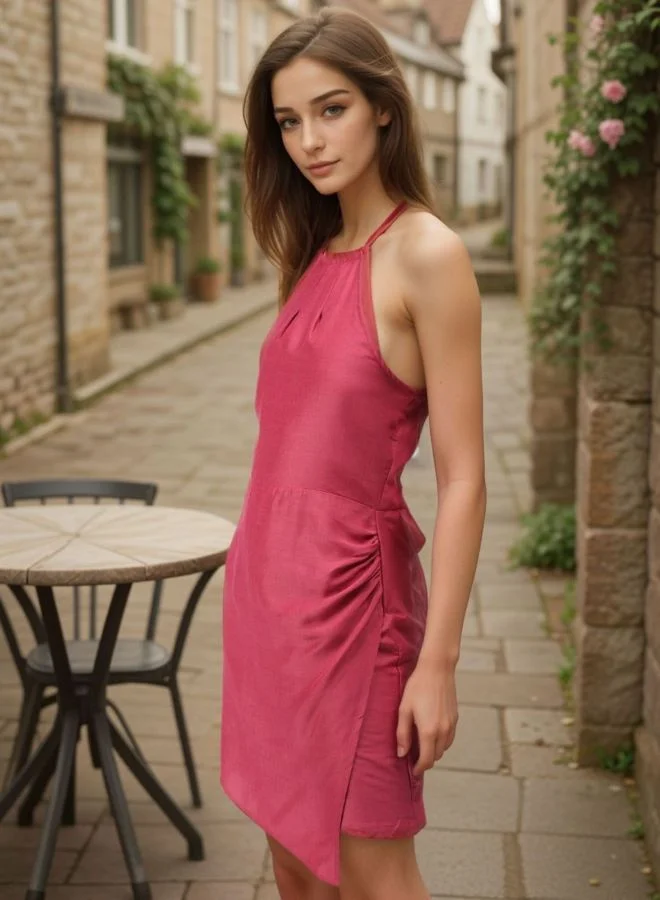 Freehand  Women Regular Fit Solid Halter Neck Sleeveless Wrap Dress for Women | Best Price UAE