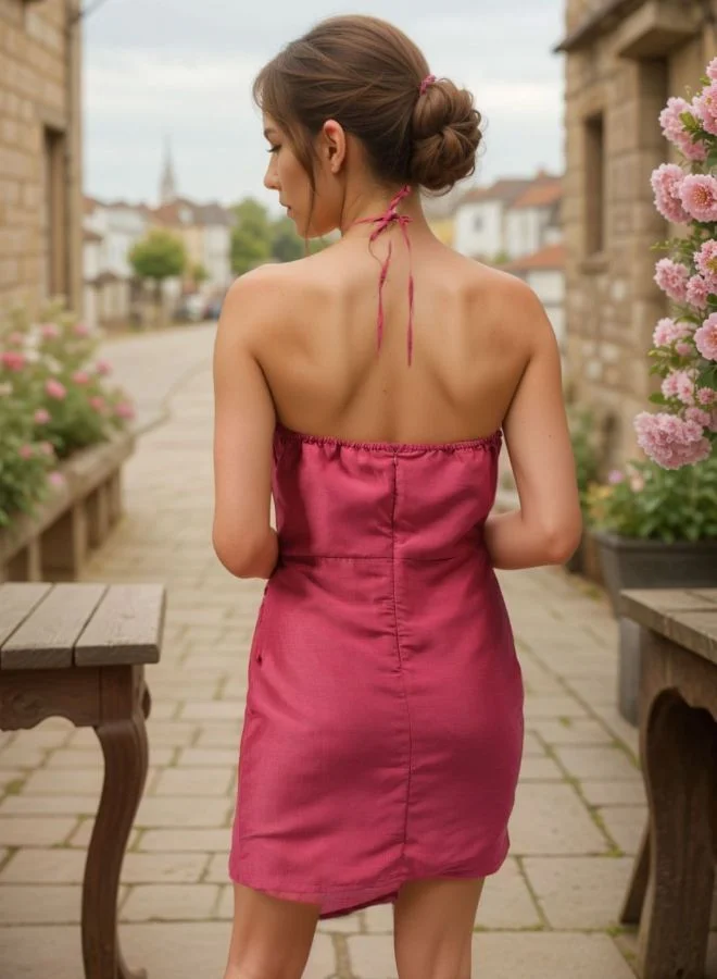 Freehand  Women Regular Fit Solid Halter Neck Sleeveless Wrap Dress for Women | Best Price UAE