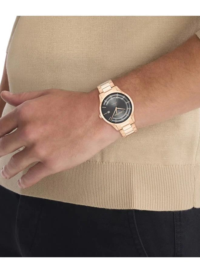 Calvin Klein  Unisex Automatic Watch, Grey Dial, Rose Gold Stainless Steel Strap  | Best Price UAE