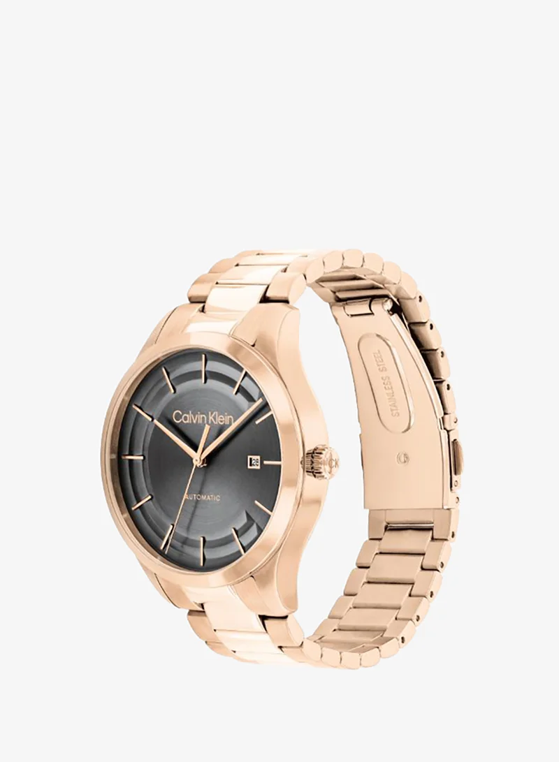 Calvin Klein  Unisex Automatic Watch, Grey Dial, Rose Gold Stainless Steel Strap  | Best Price UAE