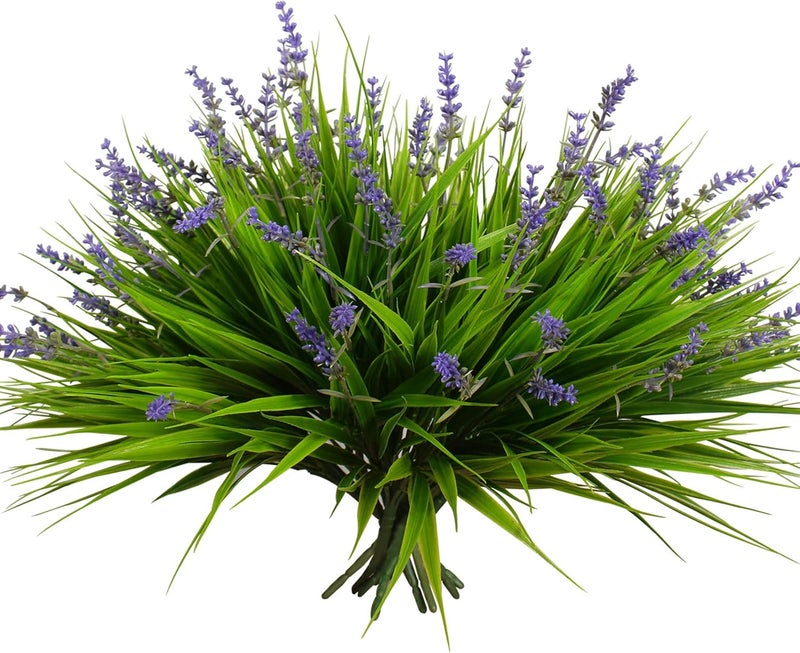 alyptus 12 Bundles Artificial Plants Outdoor Fake Monkey Grass with Flowers for Pot UV Resistant Plant Decor for Window Garden Patio Hanging Planter Pathway Front Porch (Grass with Flowers) - Image 1