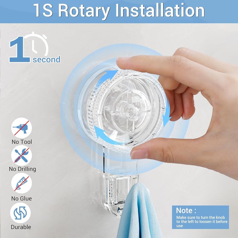 LUXEAR Suction Hooks 2 Packs, Heavy Duty 5KG Suction Cup Hooks Transparent | Reusable No Drill Damage Free Waterproof for Bathroom Kitchen Shower Mirror Window Towel Wreath - Image 2
