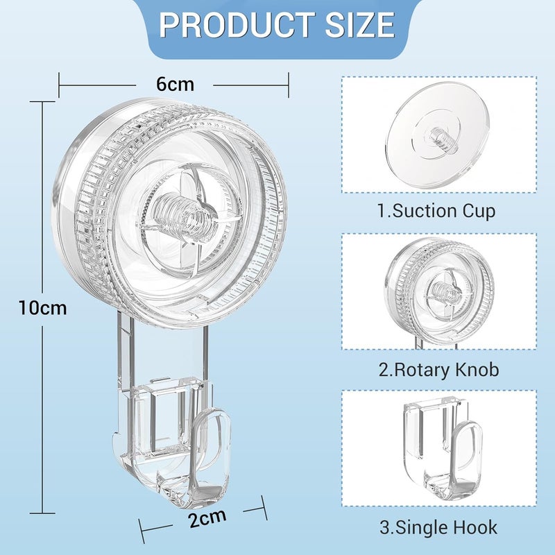 LUXEAR Suction Hooks 2 Packs, Heavy Duty 5KG Suction Cup Hooks Transparent | Reusable No Drill Damage Free Waterproof for Bathroom Kitchen Shower Mirror Window Towel Wreath - Image 4