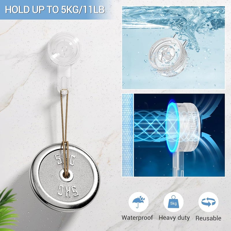 LUXEAR Suction Hooks 2 Packs, Heavy Duty 5KG Suction Cup Hooks Transparent | Reusable No Drill Damage Free Waterproof for Bathroom Kitchen Shower Mirror Window Towel Wreath - Image 3