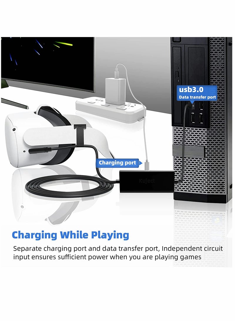KASTWAVE Design 5m 16ft Link Cable for Oculus Meta Quest 2 with a Separate Charging Port for Ultra Durable Power USB 3.0 Type A to C Charger Cable for VR Headset Accessories and Gaming PC - Image 2
