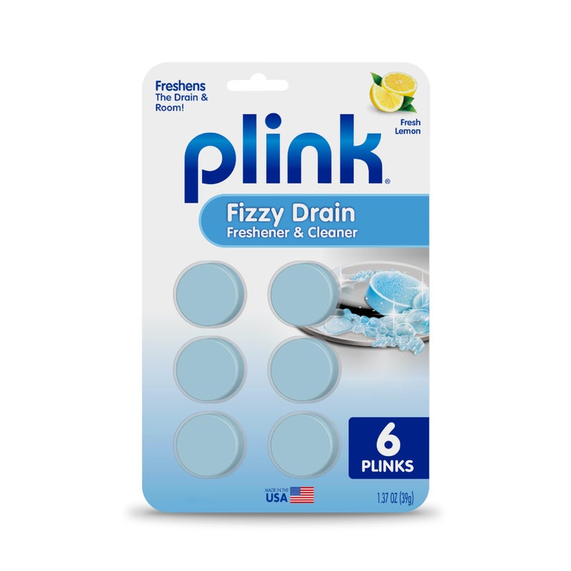 Plink Fizzy Drain Freshener and Cleaner, Prevents Clogs and Removes Odors in Household Sinks, Lemon Scent, 6-Pack - Image 1