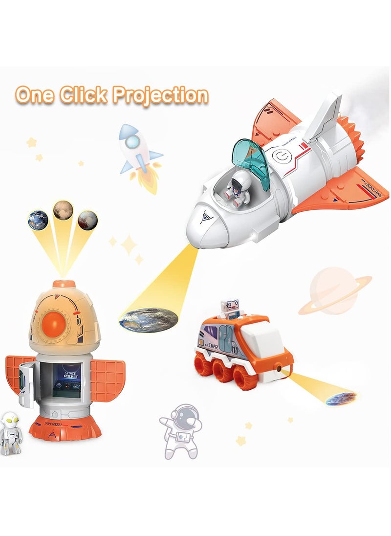SYOSI 5 in1 Space Toy for Kids Aerospace Model Space Figure Toys with Sound Lights Includes Space Shuttle Astronaut Figures Rover Station  - Image 2