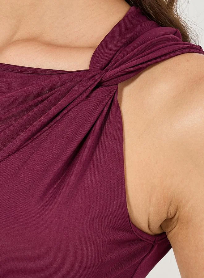 ستايلي Solid Twisted Sleeve Asymmetric Neck Bodysuit
