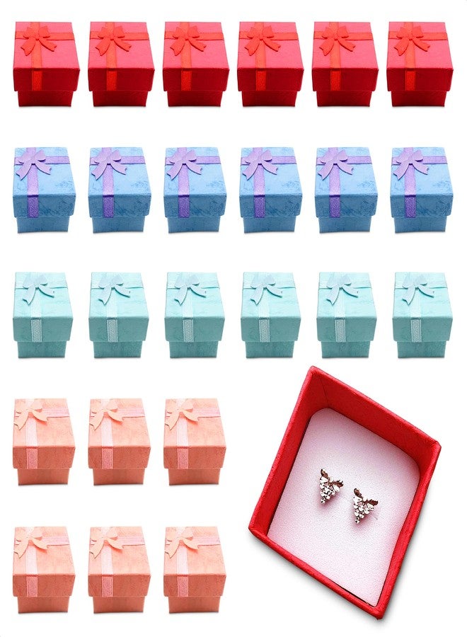 KETAR 24 Pcs Earring Boxes for Jewelry Gift - Earring Gift Box for Studs & Rings 1.57x1.57”, Colorful Ring Boxes Bulk for Presents with Decorative Ribbon Bow - Compact Design for Christmas & Holiday Gifting - Image 1