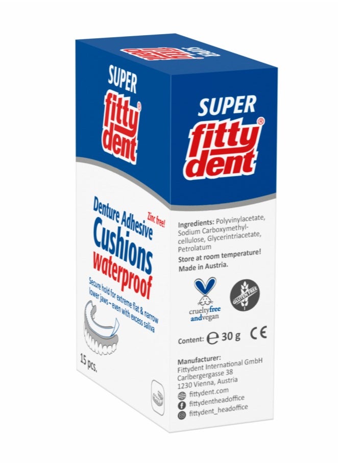 Fittydent - Denture Adhesive Cushions Waterproof, Zinc Free-  15pcs - Image 1
