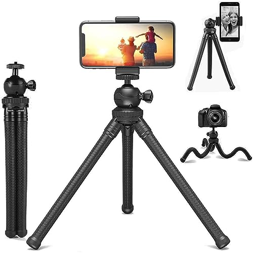 HIFFIN Flexible Gorillapod Tripod with 360° Rotating Ball Head Tripod for All DSLR Cameras(Max Load 2.5 kgs) & Mobile Phones + Free Heavy Duty Mobile Holder(Black) (12 Inch, Black) - Image 1