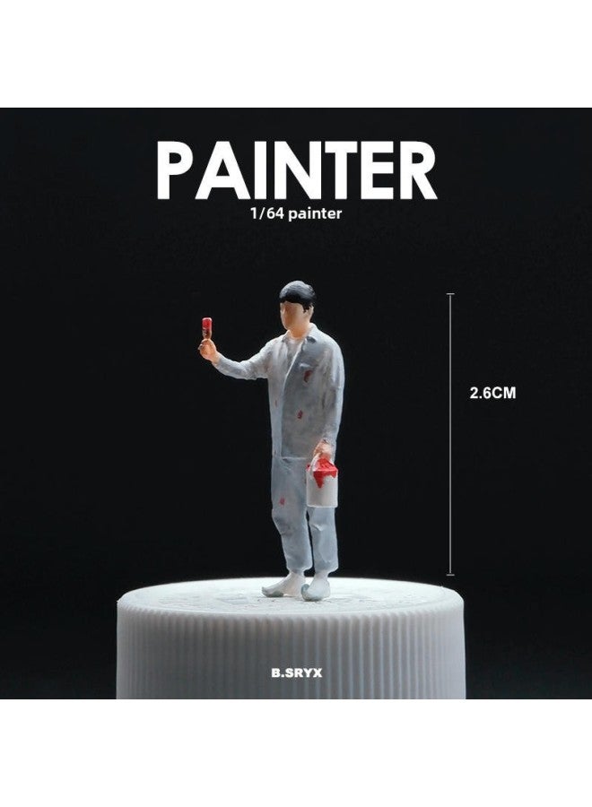 1/64 Scale Miniature Doll Model Toy Handheld Figurine Decorative Scene Prop Sandbox Companion Character-Color:Painter-Grey - Image 1