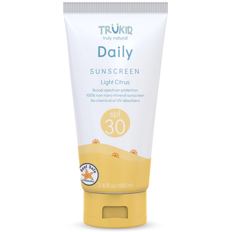 TruKid Daily Mineral Sunscreen SPF 30 - All Natural Kids & Baby Sunscreen for Face & Body, Non-Toxic Zinc Oxide Sunblock Protection for Sensitive Skin, Light Citrus, FSA Eligible, Travel Size 3.4oz - Image 1
