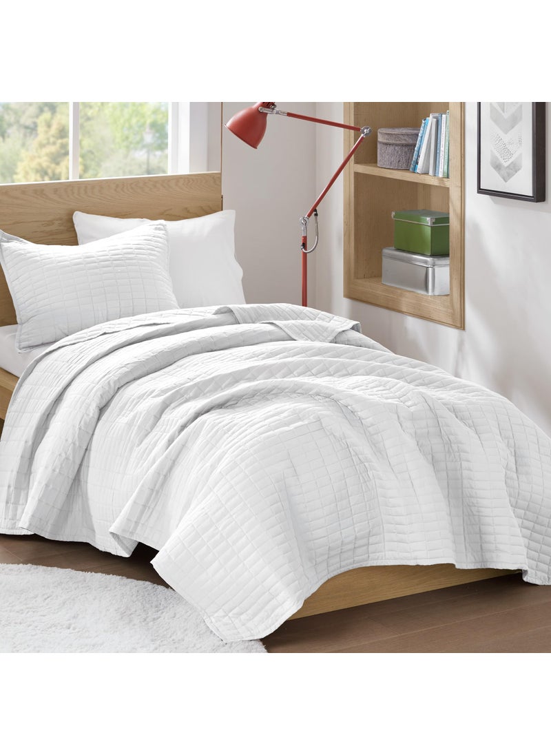 Comfort Spaces Comfort Spaces Kienna Quilt SetLuxury Double Sided Stitching Design Summer Blanket Lightweight Soft All Season Bedding Layer Matching Sham White Coverlet TwinTwin XL66x90 2 Piece 