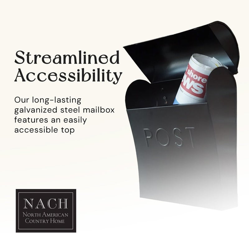 NACH Vicki Style Black Wall Mount Mailbox, Made from Heavy Duty Galvanized Metal, Waterproof & Rust-Resistant, Secure Mails & Package Storage, 12.5 x 11 x 4.5 Inches - Image 3