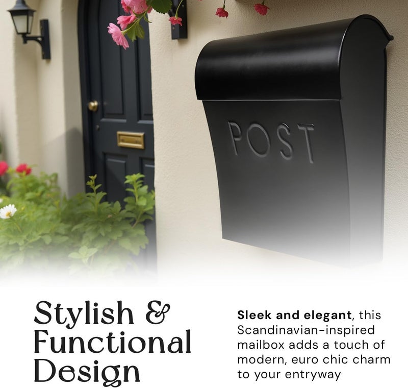 NACH Vicki Style Black Wall Mount Mailbox, Made from Heavy Duty Galvanized Metal, Waterproof & Rust-Resistant, Secure Mails & Package Storage, 12.5 x 11 x 4.5 Inches - Image 2