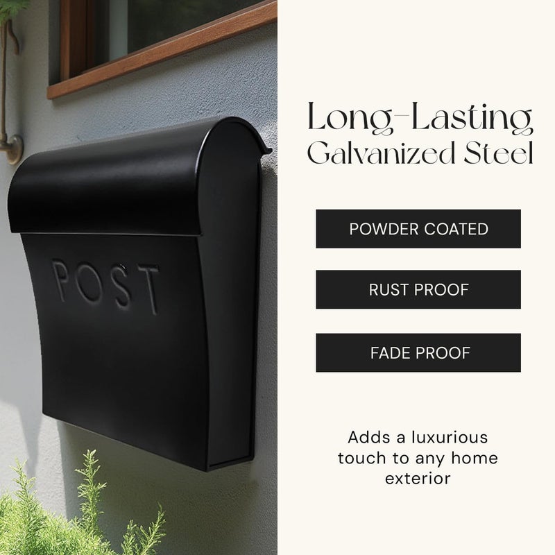 NACH Vicki Style Black Wall Mount Mailbox, Made from Heavy Duty Galvanized Metal, Waterproof & Rust-Resistant, Secure Mails & Package Storage, 12.5 x 11 x 4.5 Inches - Image 5