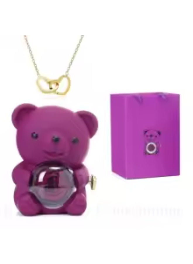 دبدوب هدية يحمل وردة داخل كرة شفافة – تصميم فاخر ومثالي للهدايا الرومانسية والمناسبات (هدية عيد الحب -هدية للحبيبة - هدية للبنات ) لون بنفسجى - Image 4