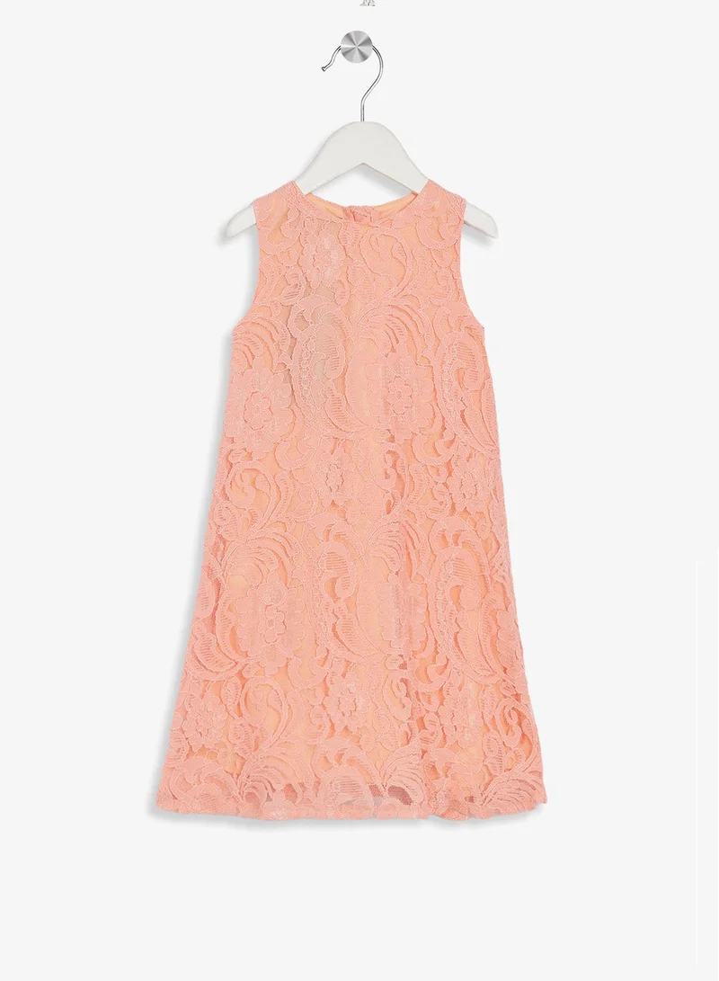 Little Golden Apple Little Solid Lace Detailed Dress