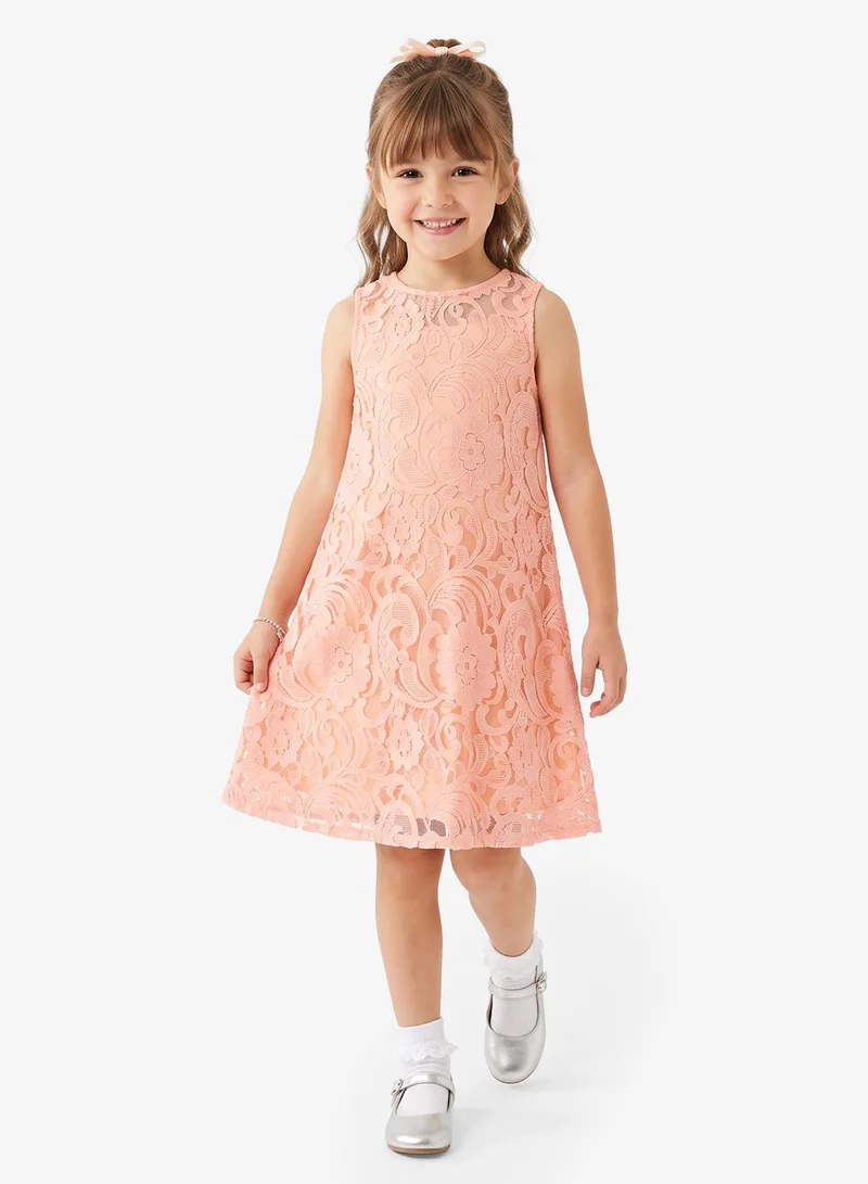 Little Golden Apple Little Solid Lace Detailed Dress