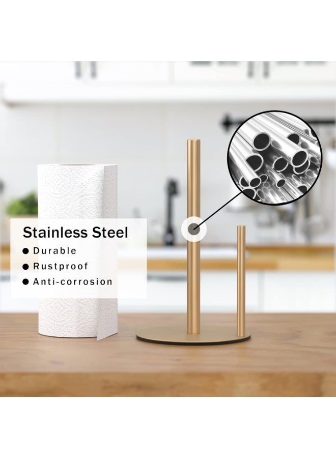 سوفام رف المناشف الورقية للمطبخ الذهبي، رف المناشف الورقية للمطبخ الاستانلس ستيل عالي الجودة، لتنظيم المناشف الورقية للمطبخ، موزع المناشف الورقية منضدة السطح، مع قاعدة الوزن (ذهبية) - Image 4