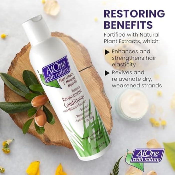 AtOne with Nature Reconstructor Conditioner - Restore and Strengthen Hair with Rosemary Extracts, Shea Butter, and Argan Oil - 8 Fl. Oz - Image 3