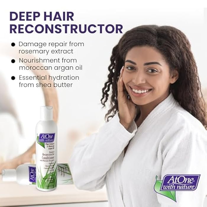 AtOne with Nature Reconstructor Conditioner - Restore and Strengthen Hair with Rosemary Extracts, Shea Butter, and Argan Oil - 8 Fl. Oz - Image 2