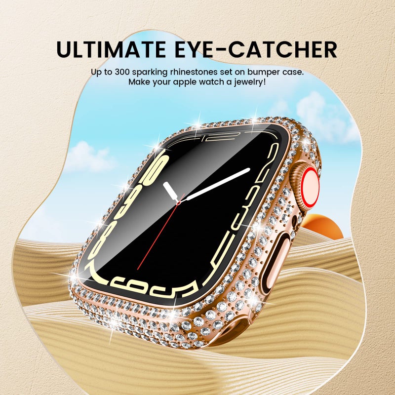 Tensea [2 in 1 for Waterproof Apple Watch Screen Protector Case SE 2nd Generation SE 6 5 4 40mm Accessories, iWatch Hard Diamond Front and Back Bumper Case with Tempered Glass Film, Bling Face Cover - Image 5