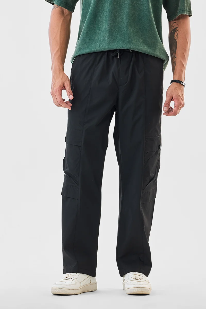 سنيتش Black Solid Relaxed Streetwear Cargo