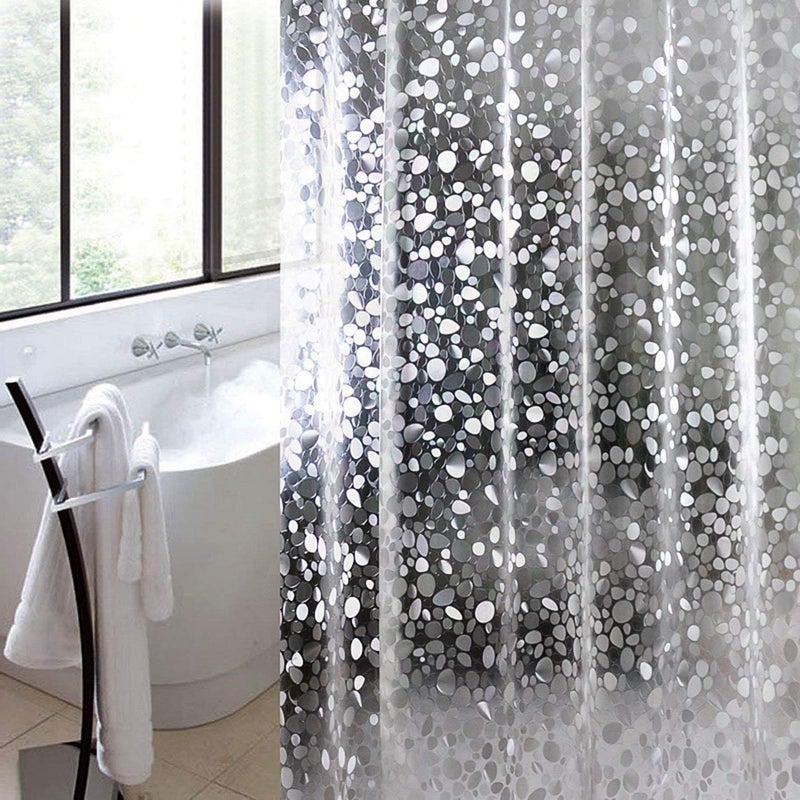 Ghooss 72 Wide x 72 Long Inch Shower Curtain Liner EVA 3D Cobblestone Shower Curtain with Bottom Magnets Standard Size Shower Liner