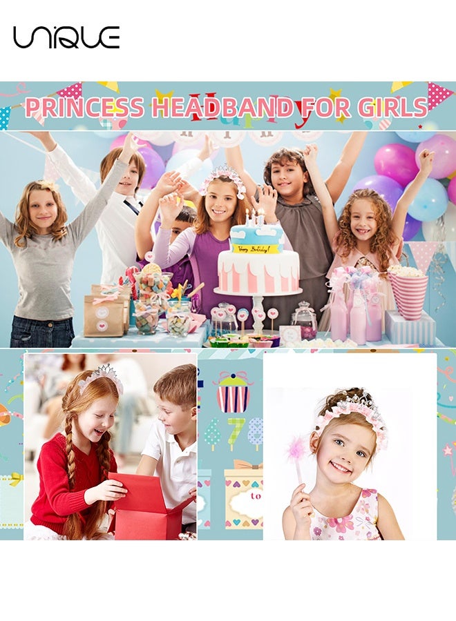 Unique Princess Crown Headbands Birthday Gifts for Women Tiara Cute Pink Rhinestone Pearl Crown Hair Band Accessories Elastic Head Bands Headpiece Decoration for Party Favor Costume Cosplay (Pink) - Image 5