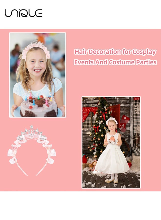 Unique Princess Crown Headbands Birthday Gifts for Women Tiara Cute Pink Rhinestone Pearl Crown Hair Band Accessories Elastic Head Bands Headpiece Decoration for Party Favor Costume Cosplay (Pink) - Image 4