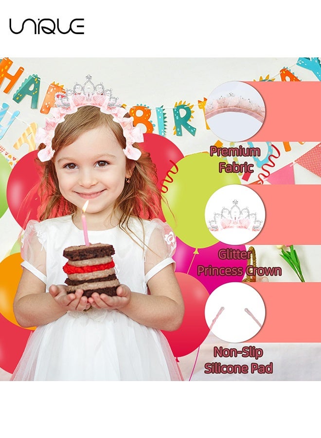 Unique Princess Crown Headbands Birthday Gifts for Women Tiara Cute Pink Rhinestone Pearl Crown Hair Band Accessories Elastic Head Bands Headpiece Decoration for Party Favor Costume Cosplay (Pink) - Image 3