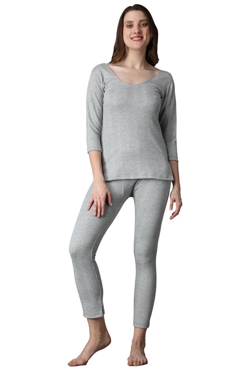 Wearslim® Women’s Cotton Quilted Winter Lightweight Thermal Underwear for Women Long Johns Set with Fleece Lined Soft Warmer Color - Grey (Size - Large) - Image 1