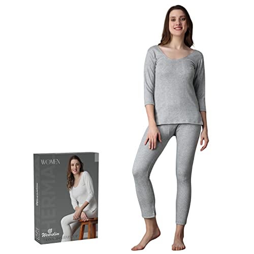 Wearslim® Women’s Cotton Quilted Winter Lightweight Thermal Underwear for Women Long Johns Set with Fleece Lined Soft Warmer Color - Grey (Size - Large) - Image 4