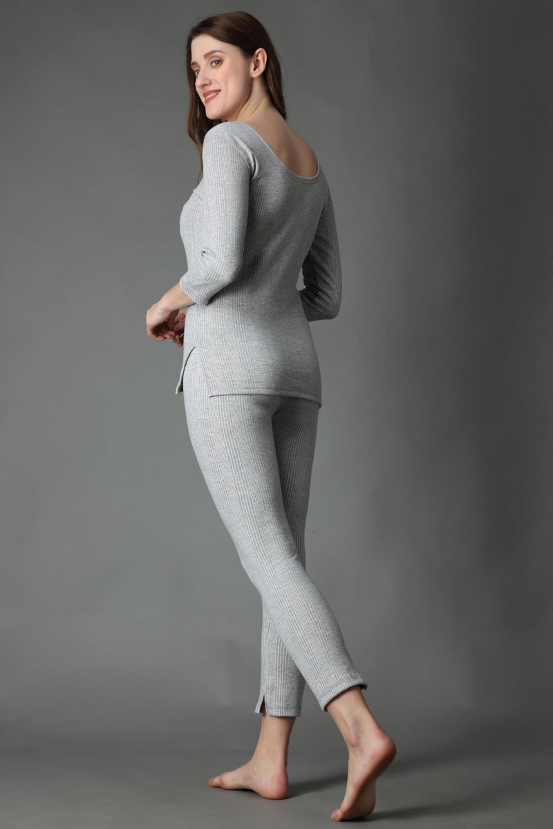 Wearslim® Women’s Cotton Quilted Winter Lightweight Thermal Underwear for Women Long Johns Set with Fleece Lined Soft Warmer Color - Grey (Size - Large) - Image 3