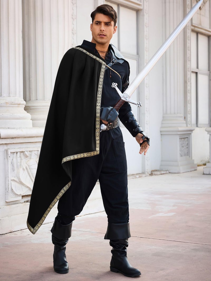 Runcati Mens Renaissance Shawl Half Shoulder Cape Medieval Samurai Cloak LARP Warrior Ren Faire Halloween Costume - Image 4