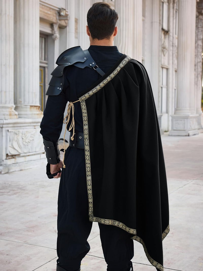 Runcati Mens Renaissance Shawl Half Shoulder Cape Medieval Samurai Cloak LARP Warrior Ren Faire Halloween Costume - Image 3