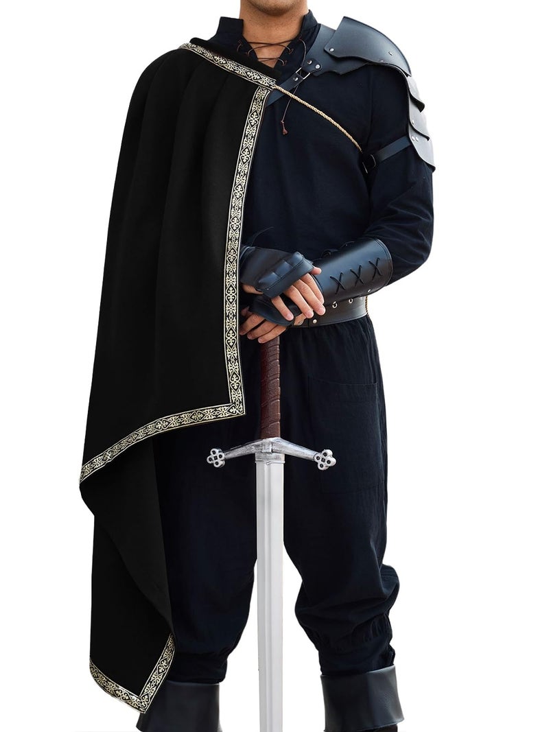 Runcati Mens Renaissance Shawl Half Shoulder Cape Medieval Samurai Cloak LARP Warrior Ren Faire Halloween Costume - Image 1