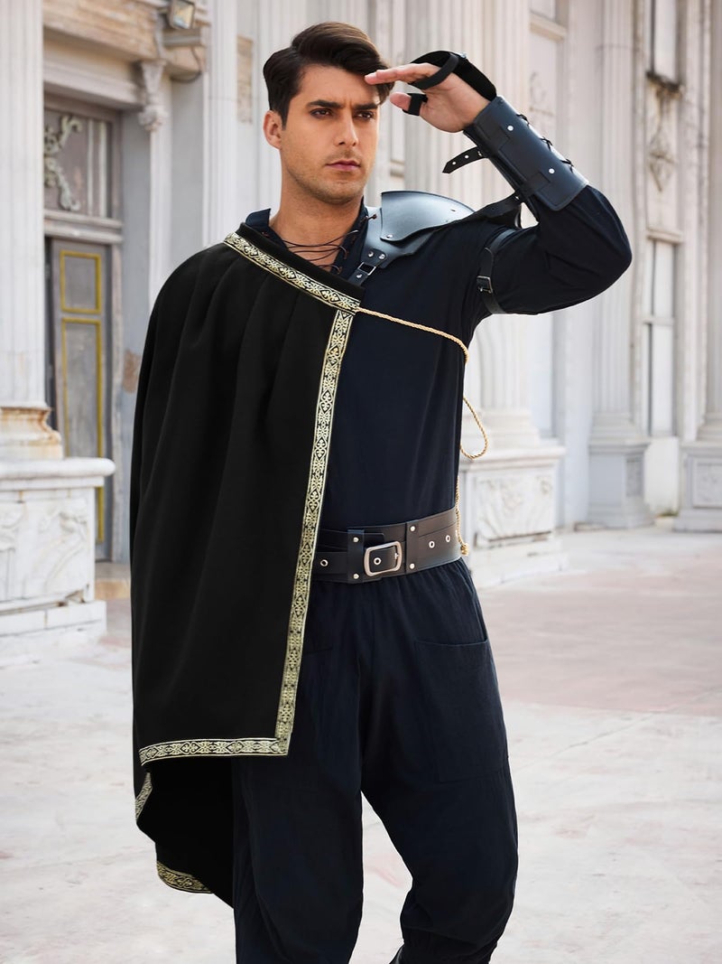 Runcati Mens Renaissance Shawl Half Shoulder Cape Medieval Samurai Cloak LARP Warrior Ren Faire Halloween Costume - Image 2