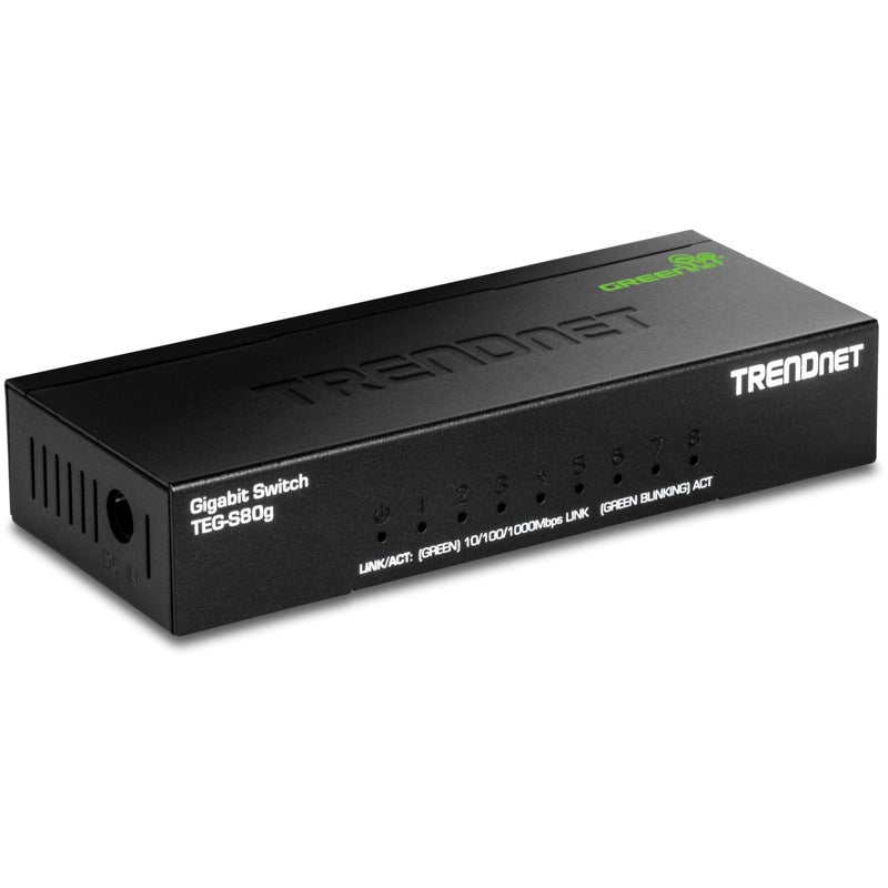 TRENDnet 8-Port Mini Gigabit Switch, TEG-S80g, Ethernet Splitter, NDAA + TAA Compliant, Desktop Metal Ethernet Network Switch, 8 x Gigabit Ports, Fanless, Lifetime Protection, Black - Image 1