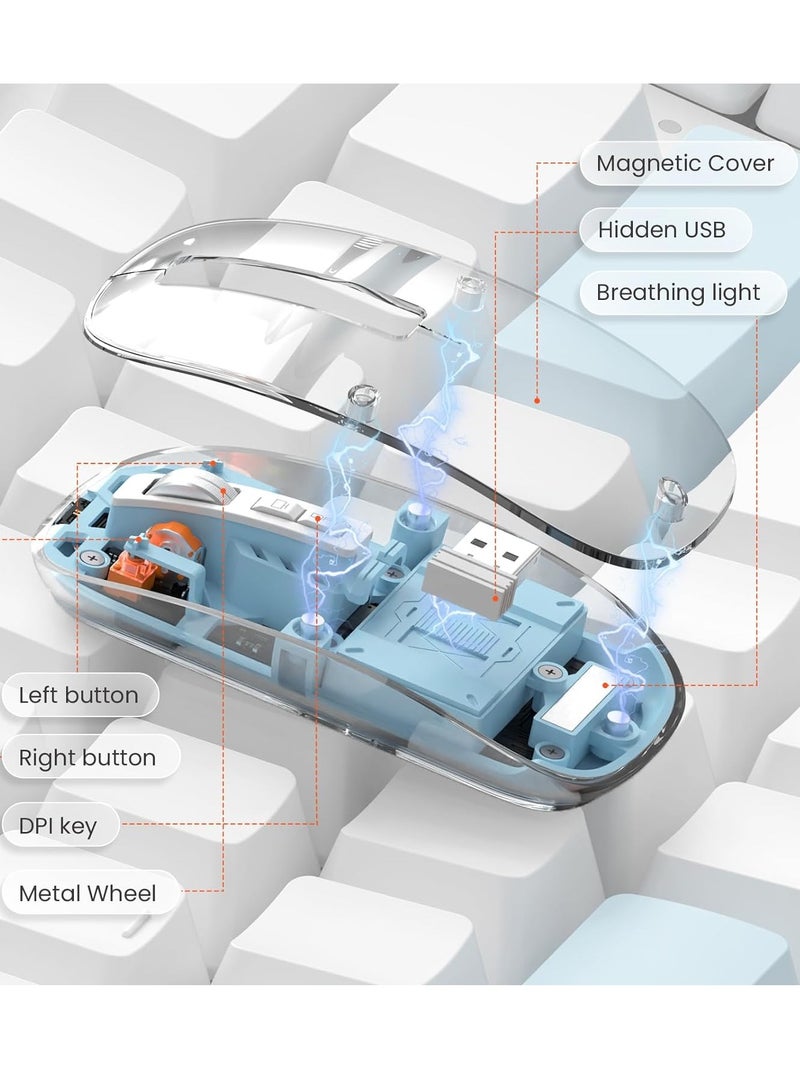 إف ماوس ماوس لاسلكي شفاف مغناطيسي ثلاثي الأوضاع بطول 10 متر: تقنية حديثة وتصميم صامت فريد وشفاف لتجربة مستخدم متميزة - أزرق - Image 2