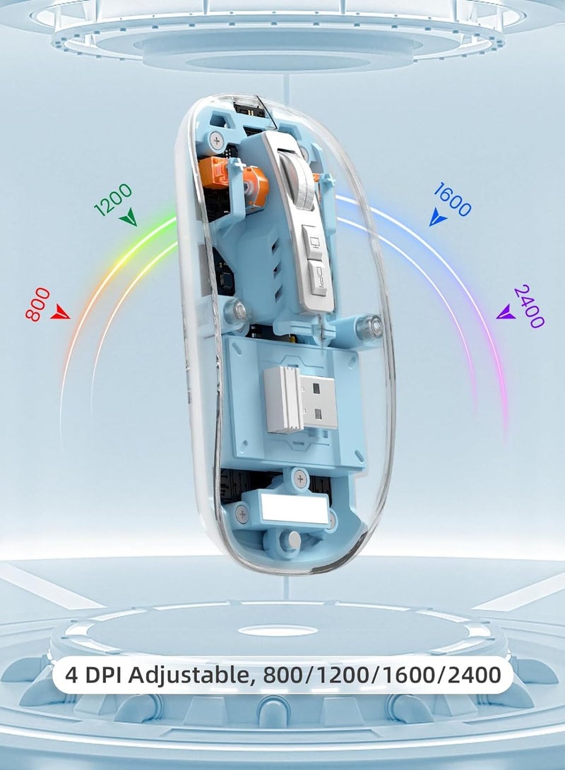 إف ماوس ماوس لاسلكي شفاف مغناطيسي ثلاثي الأوضاع بطول 10 متر: تقنية حديثة وتصميم صامت فريد وشفاف لتجربة مستخدم متميزة - أزرق - Image 3