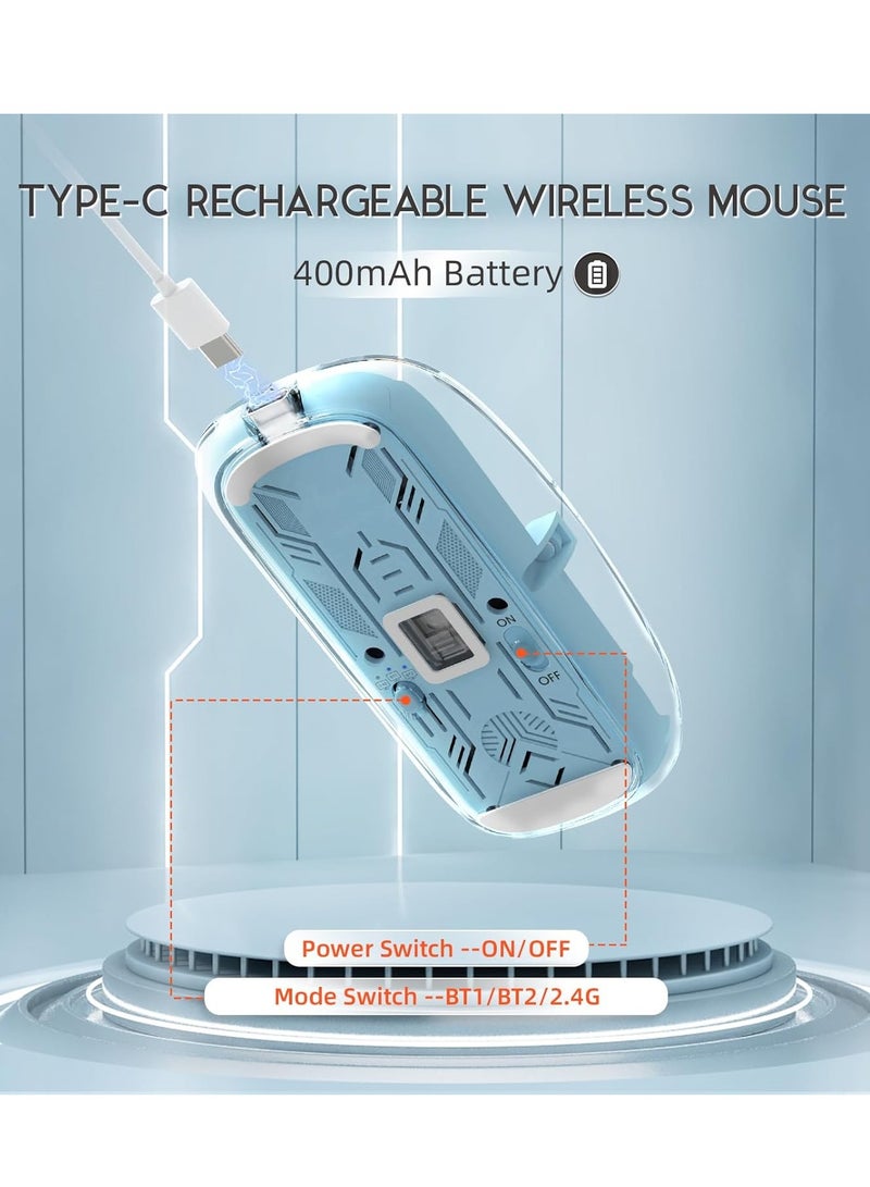 إف ماوس ماوس لاسلكي شفاف مغناطيسي ثلاثي الأوضاع بطول 10 متر: تقنية حديثة وتصميم صامت فريد وشفاف لتجربة مستخدم متميزة - أزرق - Image 4