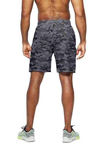Pudolla Men's Workout Running Shorts Lightweight Gym Athletic Shorts for Men with Zipper Pockets (Camo Black X-Large) - Image 3