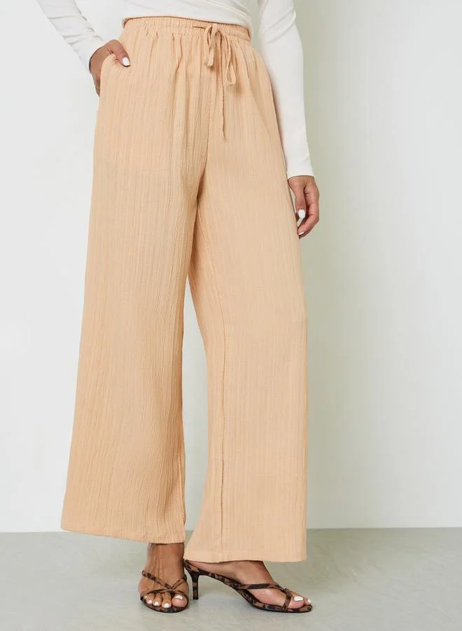 Take Two Khaki Textured Wide-Leg Palazzo Pants