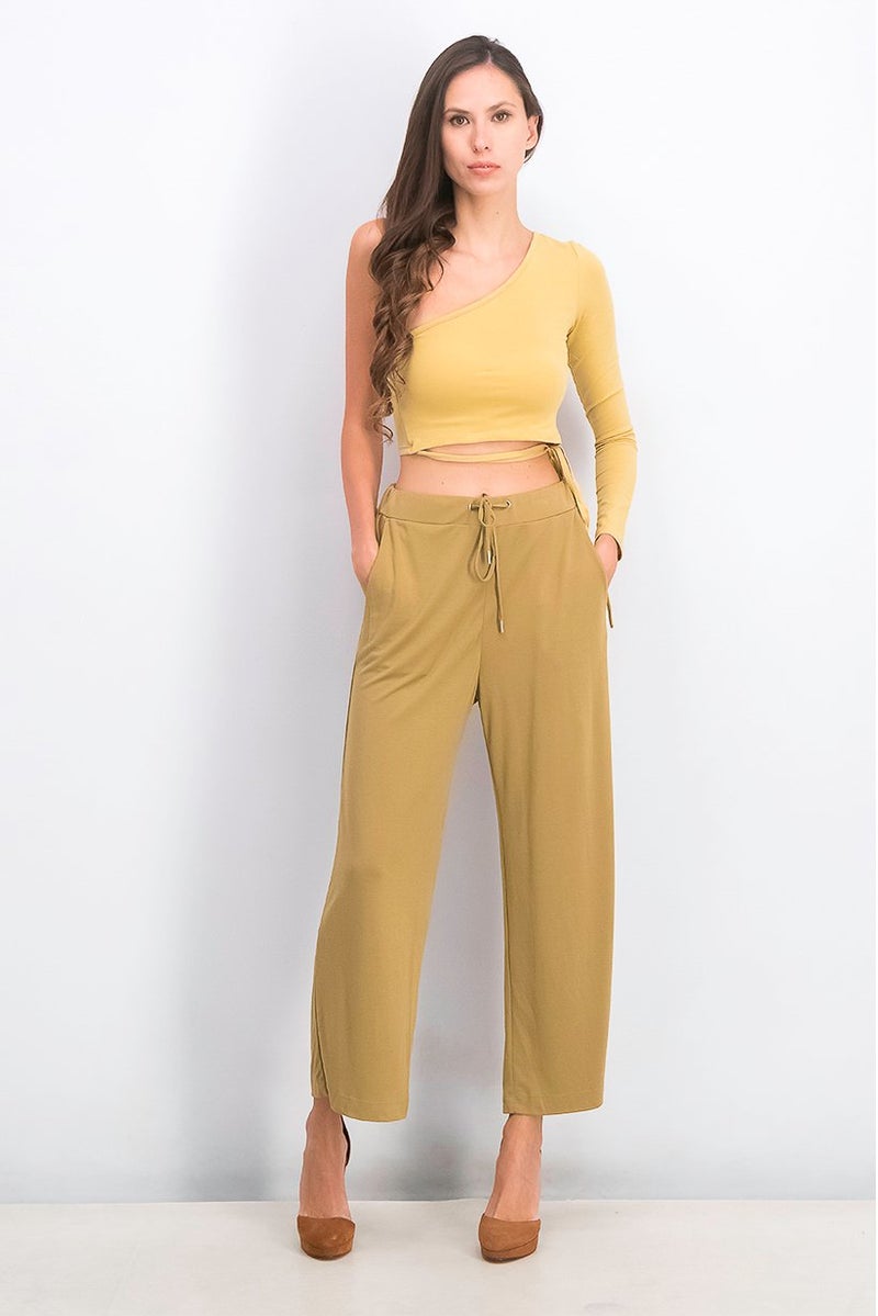 ESPRIT Women Regular Fit Drawstring Plain Pants, Brown - Image 3